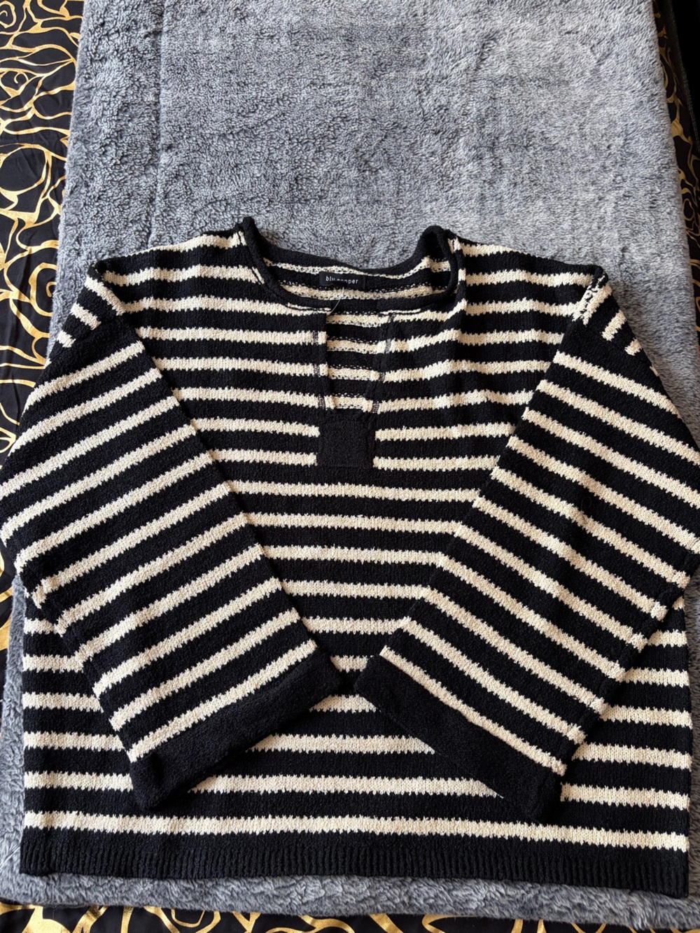 Blu Pepper Black and Cream Striped Crewneck Sweater